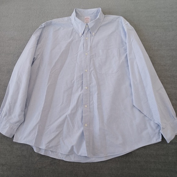 Brooks Brothers Oxford Shirt Mens 2XL Blue Stripe Chambray Button Down Loose Fit - Picture 10 of 10